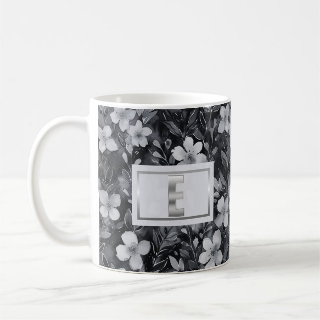 Monogram Silver Letter Floral Aquarell Kaffeetasse (Links)