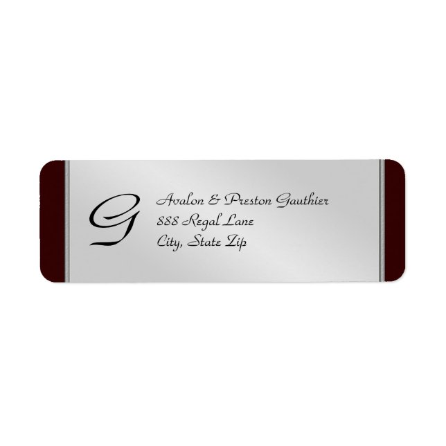Monogram Silver Metal Black Wedding Address Label (Vorne)