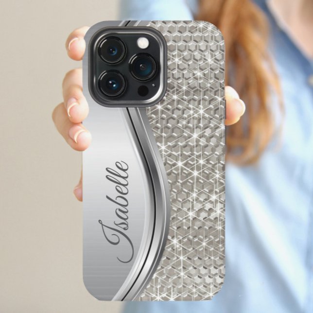 Monogram Silver Metal Glitzer sieht blass aus Samsung Galaxy Hülle (Von Creator hochgeladen)