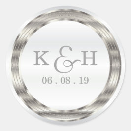 Monogram Silver Metallic Round Labels Runder Aufkleber