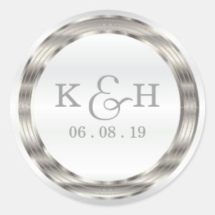 Monogram Silver Metallic Round Labels Runder Aufkleber