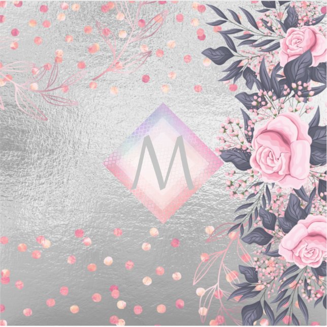 Monogram Silver Navy Rosegold Girly Newlyweds Gesc Aufkleber (Vorderseite)