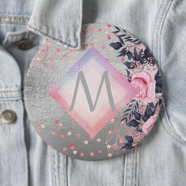 Monogram Silver Navy Rosegold Girly Newlyweds Gesc Button