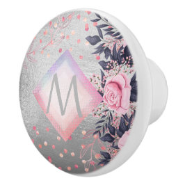 Monogram Silver Navy Rosegold Girly Newlyweds Gesc Keramikknauf