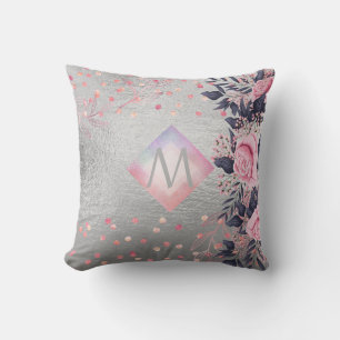 Monogram Silver Navy Rosegold Girly Newlyweds Gesc Kissen