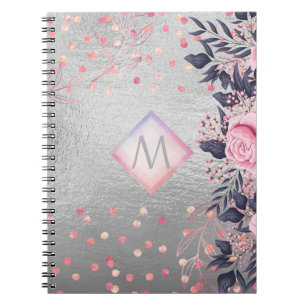 Monogram Silver Navy Rosegold Girly Newlyweds Gesc Notizblock