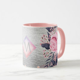 Monogram Silver Navy Rosegold Girly Newlyweds Gesc Tasse