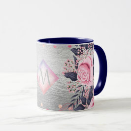 Monogram Silver Navy Rosegold Girly Newlyweds Gesc Tasse