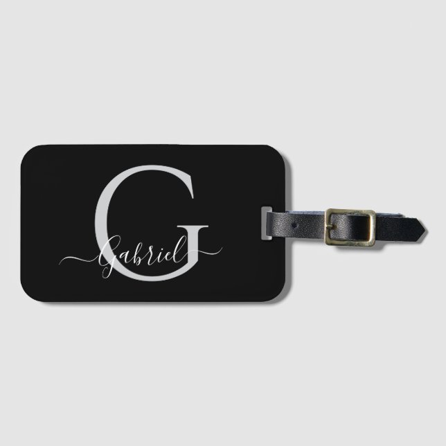 Monogram Silver Schwarz-weiß Personal Travel Gepäckanhänger (Vorderseite (Horizontal))