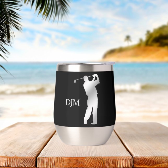 Monogram Silver Silhouette Golfer auf Schwarz (Strand)