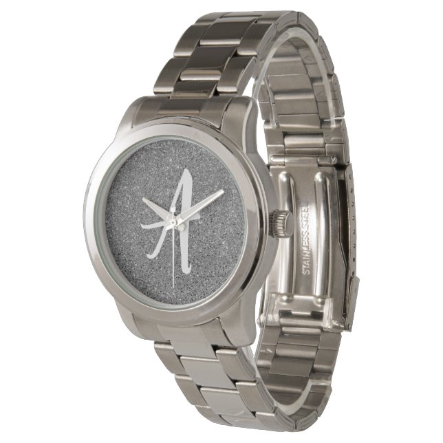 Monogram Silver Sparkle Armbanduhr (Schrägansicht)