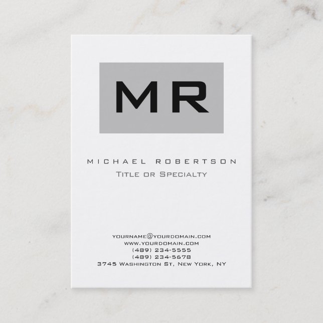 Monogram Silver White Chubby Business Card Visitenkarte (Vorderseite)