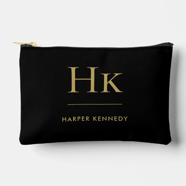 Monogram Simple Black Gold Chic Elegant Zubehörtasche (Vorderseite)