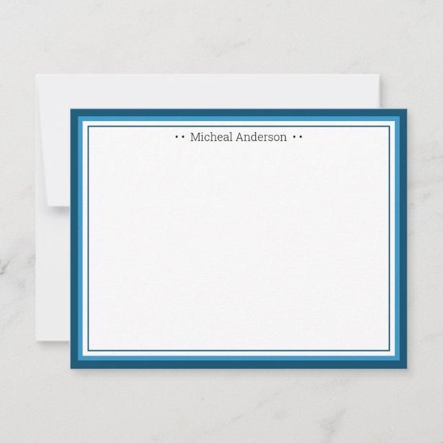 Monogram Simple Blue Border Classic Personalisiert Mitteilungskarte (Vorderseite)