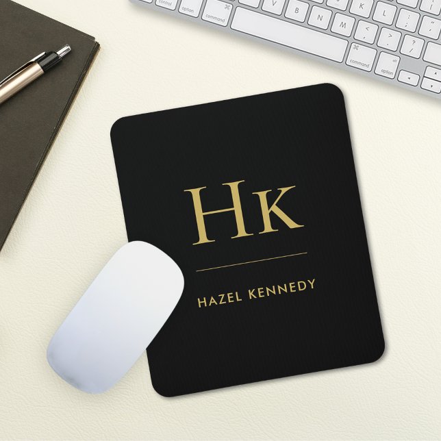 Monogram Simple Eleganc Classic Black Gold Mousepad (Von Creator hochgeladen)