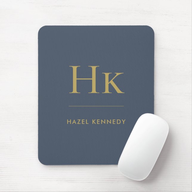 Monogram Simple Eleganc Classic Navy Blue Gold Mousepad (Mit Mouse)