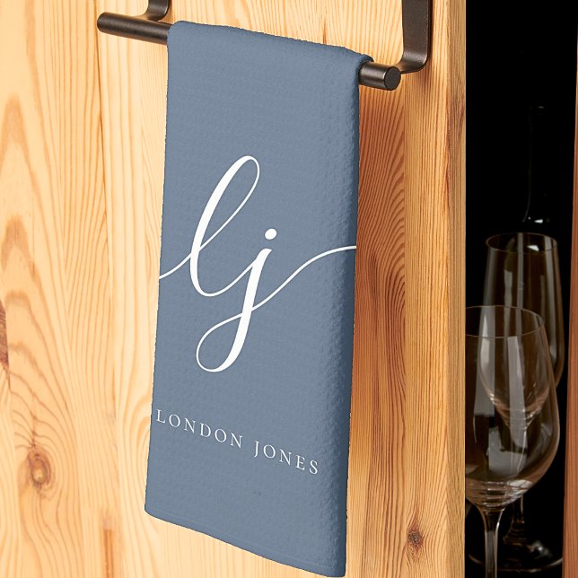 Monogram Simple Elegance Calligraphy Navy Script Geschirrtuch (Von Creator hochgeladen)