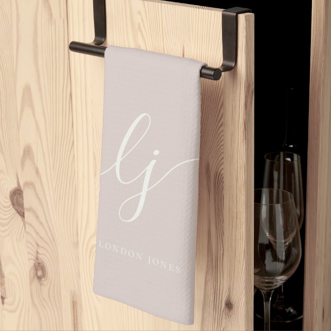 Monogram Simple Elegance Calligraphy Rose Pink Geschirrtuch (Von Creator hochgeladen)