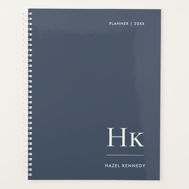 Monogram Simple Eleganic Navy Personalisiert Name Planer (Vorderseite)