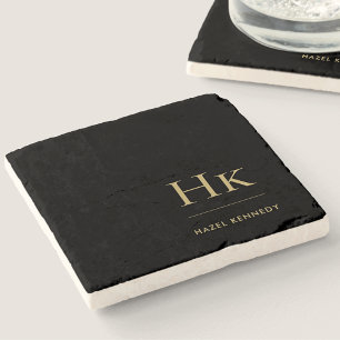 Monogram Simple Eleganine Feminine Black Gold Steinuntersetzer