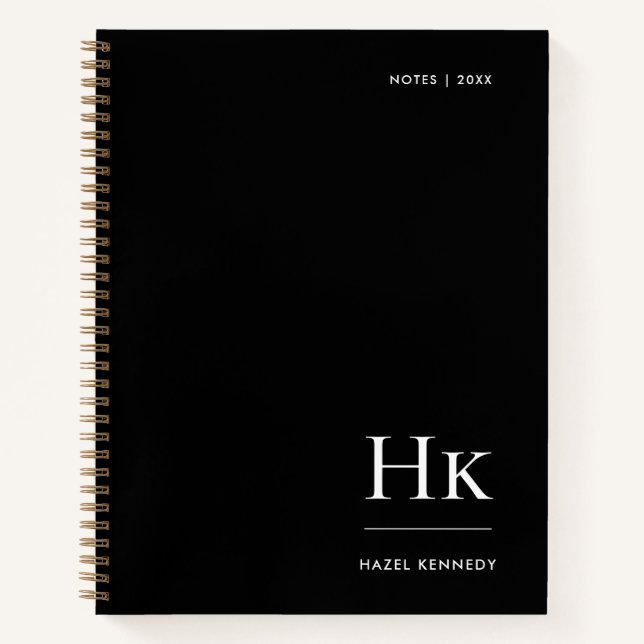 Monogram Simple Elegant Black Personalized Name Notizbuch (Vorderseite)
