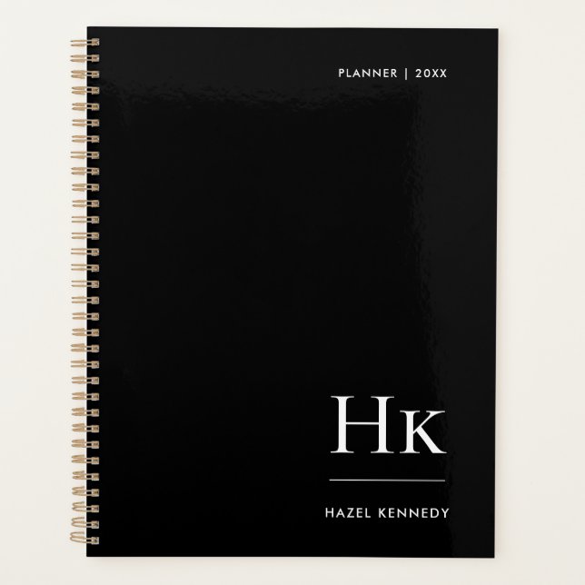 Monogram Simple Elegant Black Personalized Name Planer (Vorderseite)