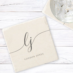 Monogram Simple Elegant Calligraphy Feminine Ivory Steinuntersetzer