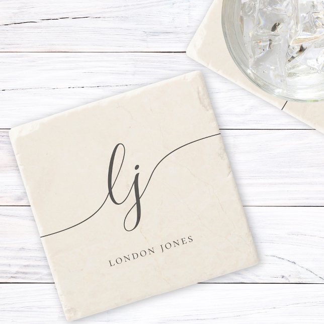 Monogram Simple Elegant Calligraphy Feminine Ivory Steinuntersetzer (Von Creator hochgeladen)