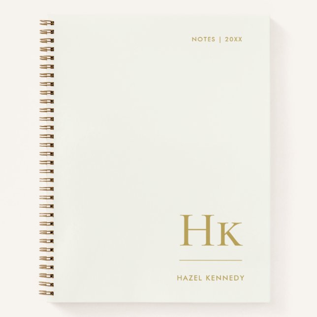 Monogram Simple Elegant Ivory Gold Personalized Notizbuch (Vorderseite)