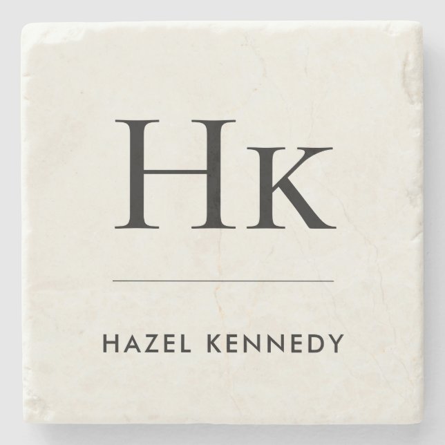Monogram Simple Elegant Minimal Ivory Monogrammed Steinuntersetzer (Vorderseite)