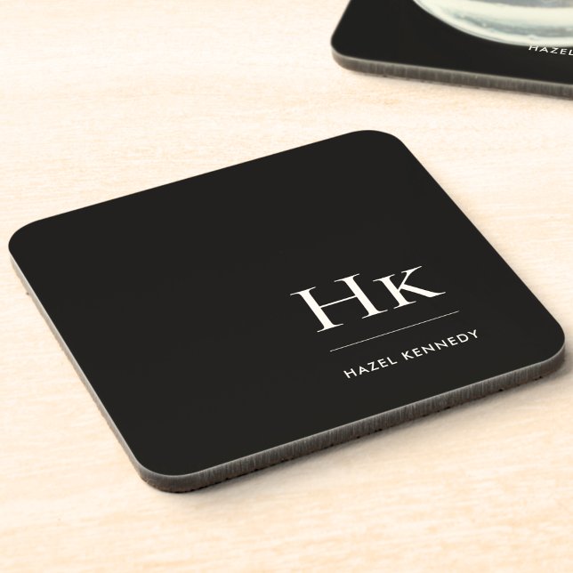 Monogram Simple Elegant Minimalist Chic Black Getränkeuntersetzer (Von Creator hochgeladen)