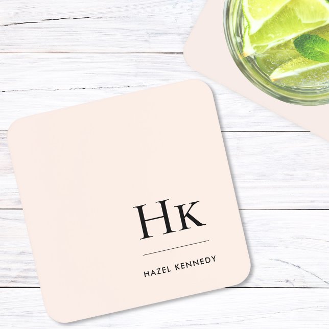 Monogram Simple Elegant Minimalistisch Blush Pink  Getränkeuntersetzer (Von Creator hochgeladen)