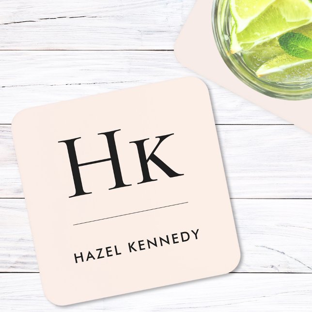 Monogram Simple Elegant Minimalistisch Blush Pink Getränkeuntersetzer (Von Creator hochgeladen)