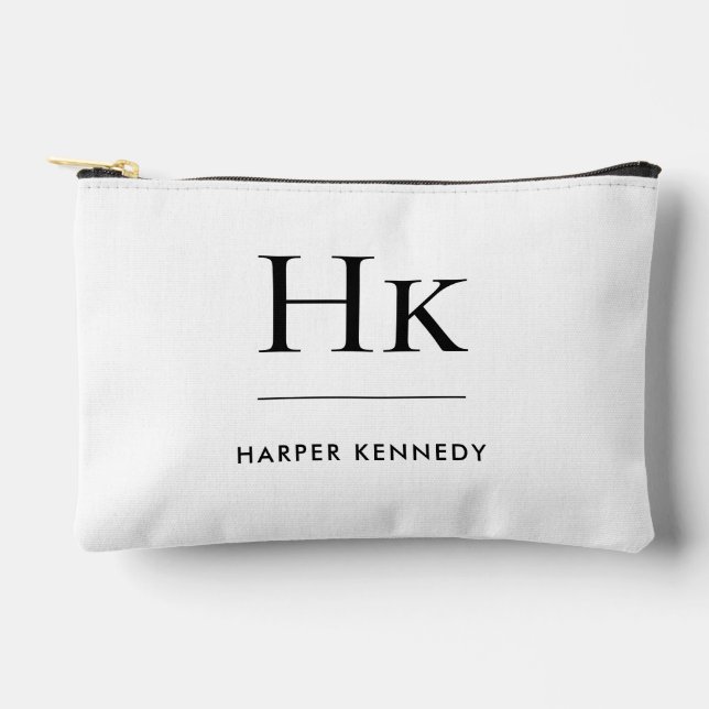 Monogram Simple Elegant Mit Monogramm White Bridal Zubehörtasche (Vorderseite)