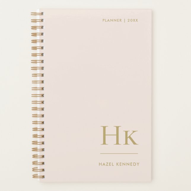 Monogram Simple Eleganush Blush Pink Gold Feminine Planer (Vorderseite)