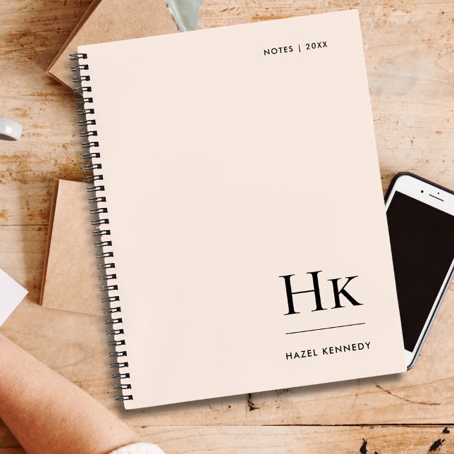 Monogram Simple Eleganush Blush Pink Personalisier Notizbuch (Von Creator hochgeladen)