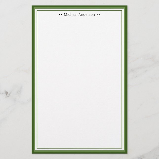 Monogram Simple Green Border Classic Personalisier Briefpapier (Vorderseite)