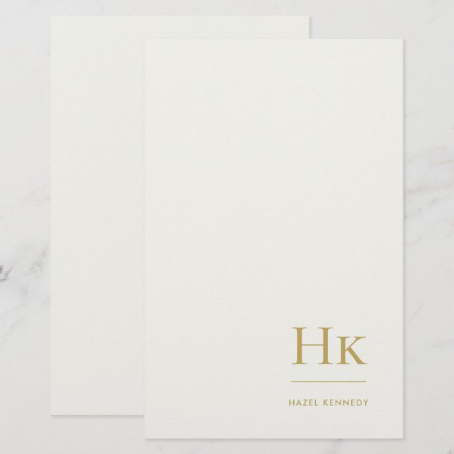 Monogram Simple Ivory Gold Monogrammed Custom Briefpapier (Vorne/Hinten)