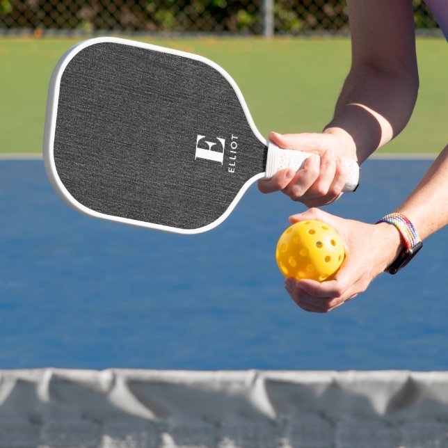 Monogram Simple Modern Black & White Denim Print Pickleball Schläger (InSitu)