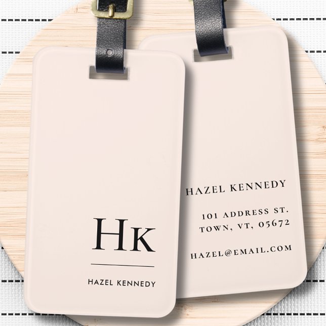 Monogram Simple Modern Eleganush Blush Pink Classi Gepäckanhänger (Von Creator hochgeladen)