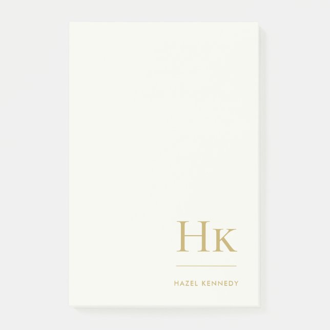 Monogram Simple Modern Ivory Gold Monogrammed Post-it Klebezettel (Vorderseite)