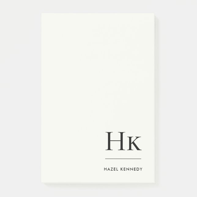 Monogram Simple Modern Ivory White Monogrammed Post-it Klebezettel (Vorderseite)