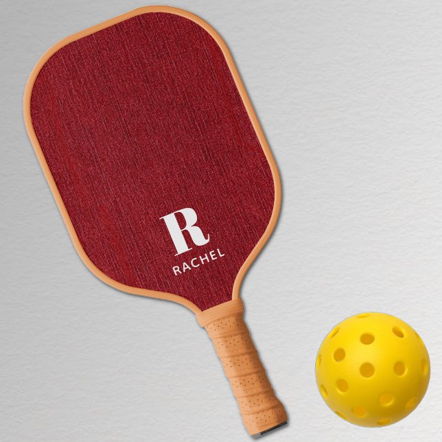 Monogram Simple Modern Ruby Red Denim Print Pickleball Schläger (Von Creator hochgeladen)