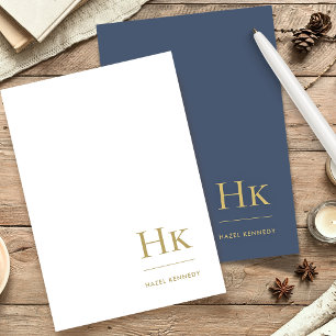 Monogram Simple Navy Blue Gold Personalisiert Briefpapier