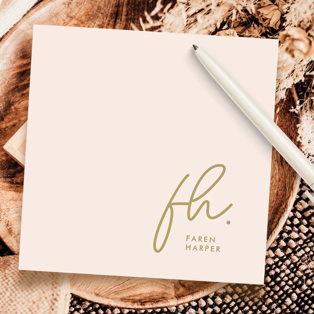 Monogram Simple Script Chic Blush Social Notecard Mitteilungskarte (Von Creator hochgeladen)