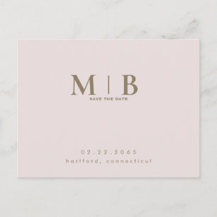 Monogram Simple Sleek Blush Save the Date Postkarte