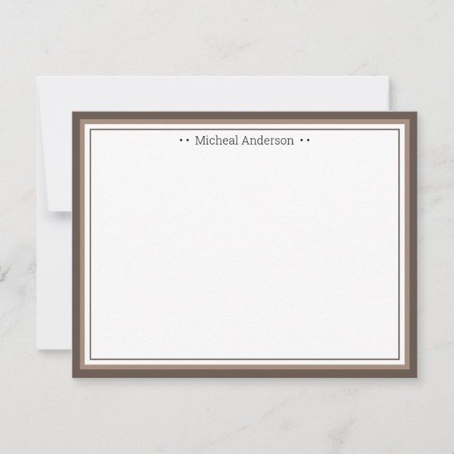 Monogram Simple Tan Border Classic Personalisiert  Mitteilungskarte (Vorderseite)