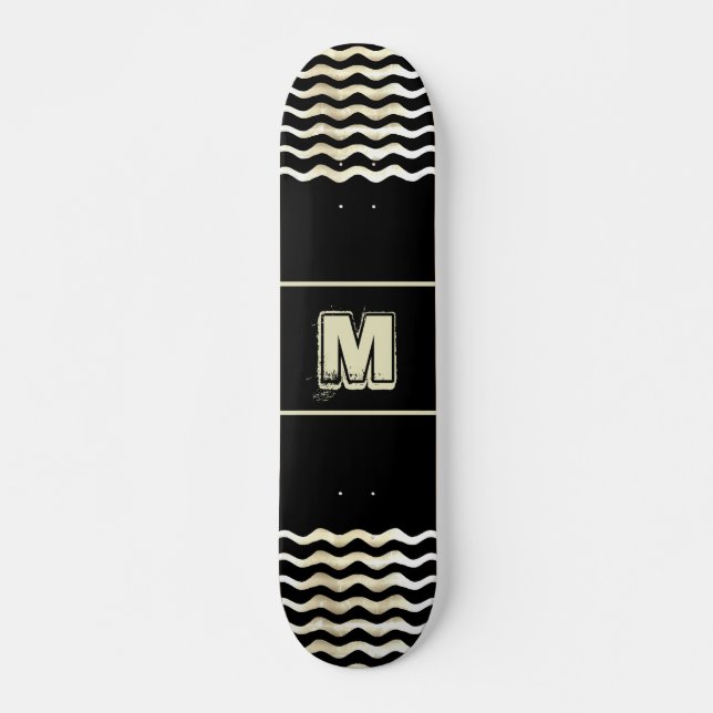 Monogram Skateboard mit Waves auf Black (Vorne)