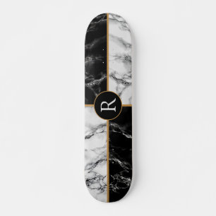 Monogram Skateboard Schwarz/Weiß-Karo-Marmor