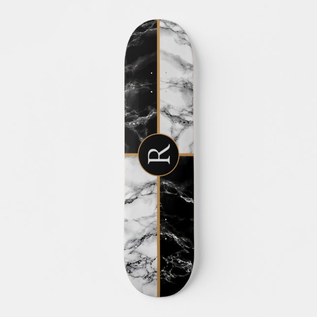Monogram Skateboard Schwarz/Weiß-Karo-Marmor (Vorne)